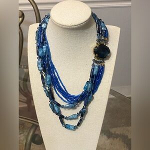 Vintage Blue Art Glass Multi Strand Necklace